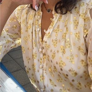 Lauren Conrad Ruffle Button Down 3/4 Blouse